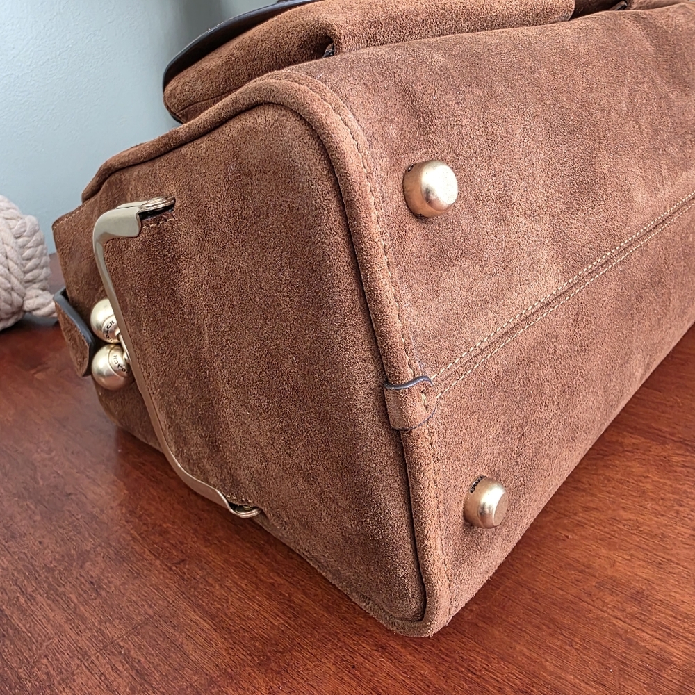 Coach CDZ13 Turnlock Haversack Brown Suede Brass Shoulder Bag NWT - Picture 7 of 16